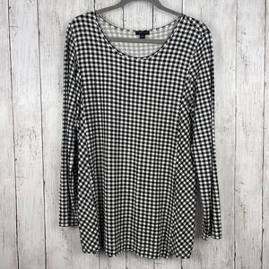 J Jill Wearever Top Women Medium Black Plaid Tunic Blouse Gingham Lightweight‎